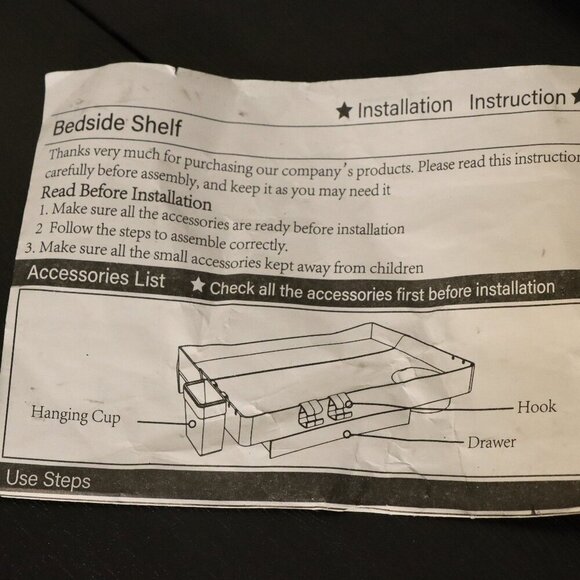Bedside Shelf black, adjustable bolts for mounting on bed frame - Picture 3 of 5